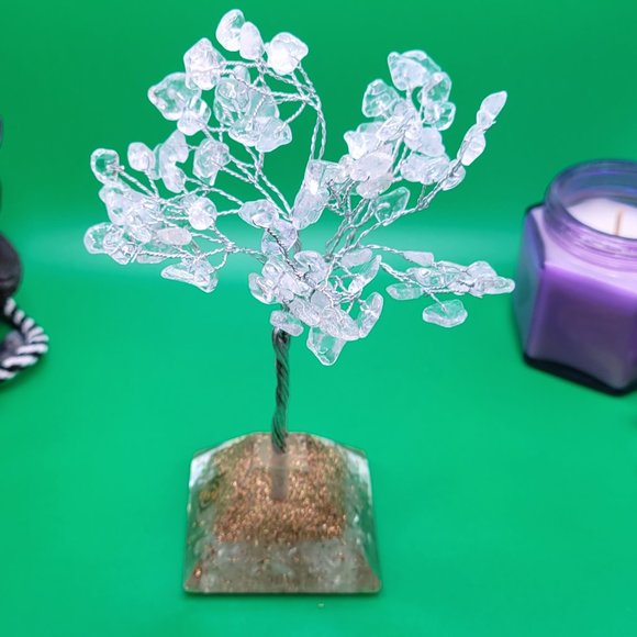Clear Quarts Gemstone Chip Tree with Pyramid Base - Picture 3 of 6